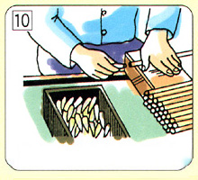 Use a small knife to carve the brush handle where the brush head will be inserted, then fix the brush head with adhesive.