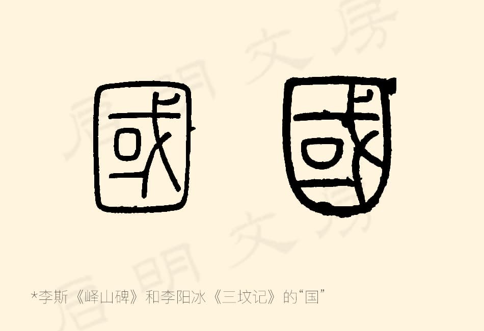 "国" as written by Li Si and Li Yangbing